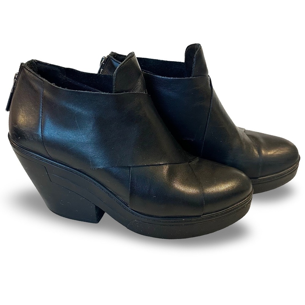 Eileen Fisher Cosmos Booties Women's 8 Black Leather Platform Wedge Ankle Boots